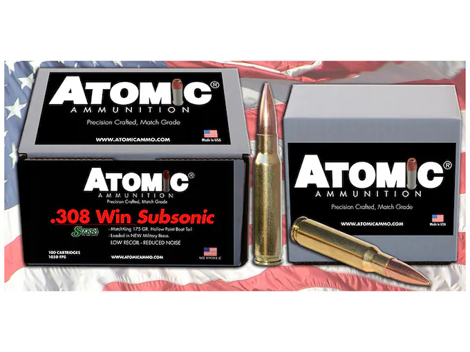 Order Atomic Ammunition Match Subsonic 308 Winchester Ammo 175 Grain Sierra MatchKing Jacketed Hollow Point Box of 100 Online Order Atomic Ammunition Match Subsonic 308 Winchester Ammo 175 Grain Sierra MatchKing Jacketed Hollow Point Box of 100 Online - Suppressors - Tactical Glock Co