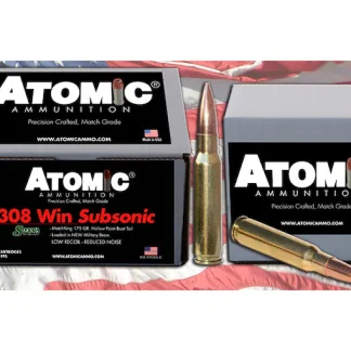 Atomic Ammunition Match Subsonic 308 Winchester Ammo 175 Grain Sierra MatchKing Jacketed Hollow Point Box of 100 Direct - Suppressors | Tactical Glock Co