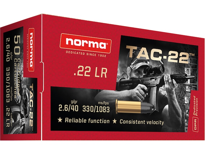 New Norma TAC-22 Ammunition 22LR 40 Grain Lead Round Nose New Norma TAC-22 Ammunition 22LR 40 Grain Lead Round Nose - Rifles - Tactical Glock Co